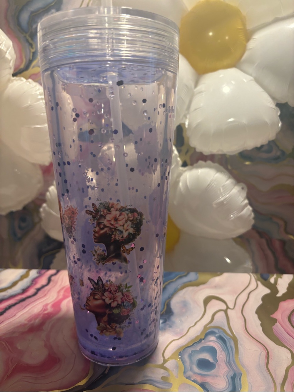 Lavender Floral Portrait Double-Wall Tumbler